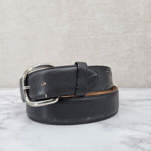Leegin Men's Black Leather Belt Top Hand Western Silver Toned Buckle